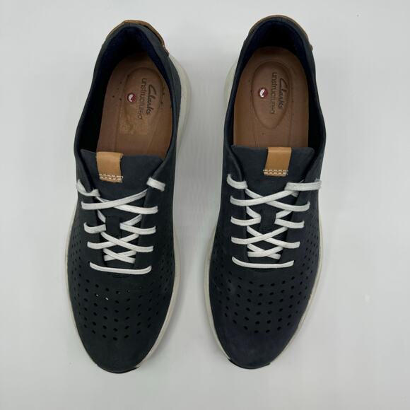 Clarks Unstructured Un Rio Tie Womens Size 8.5 M Navy Nubuck Lightweight Comfort - Picture 5 of 8